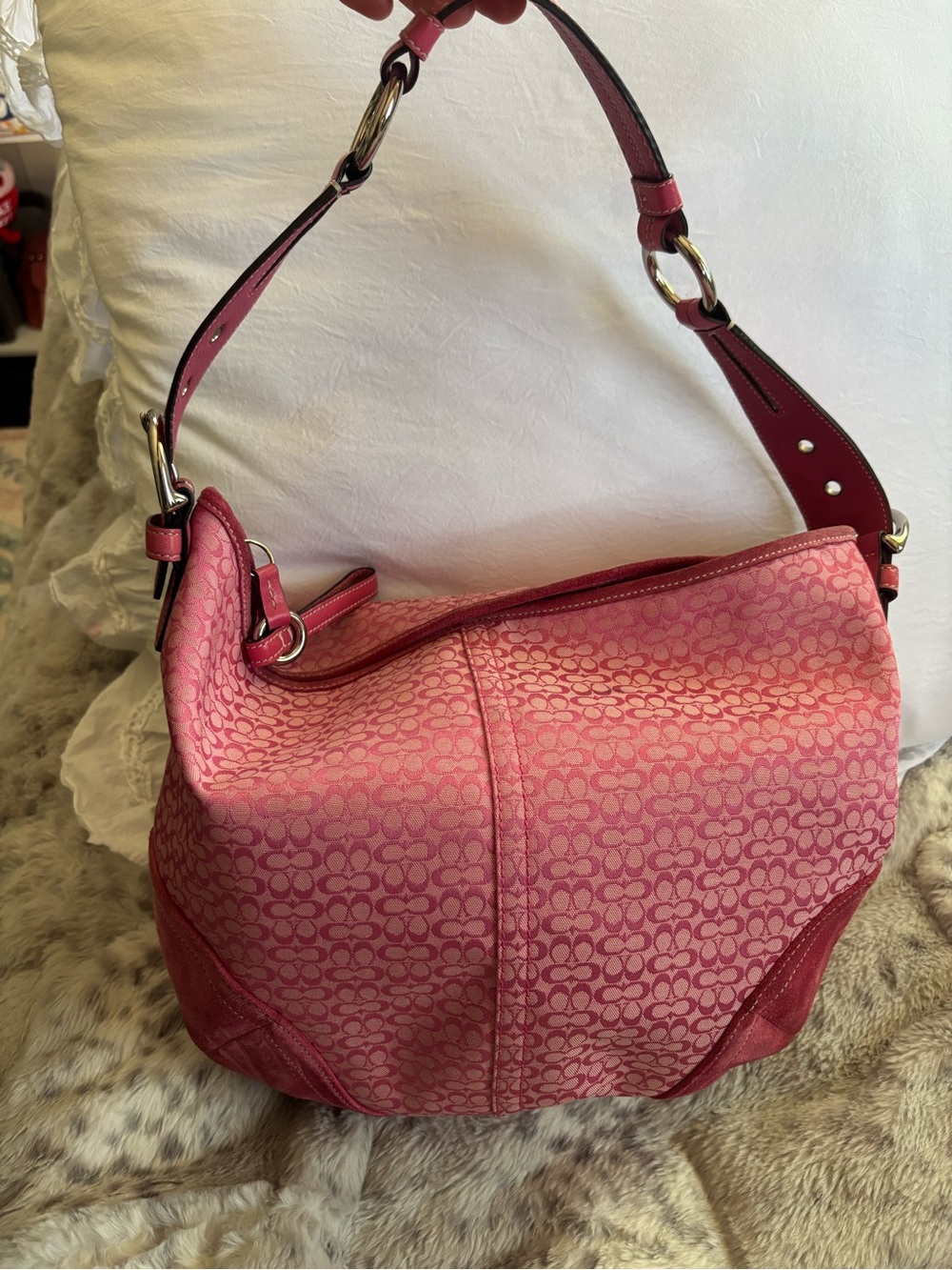 Coach Pink Signature Hobo Shoulder Bag